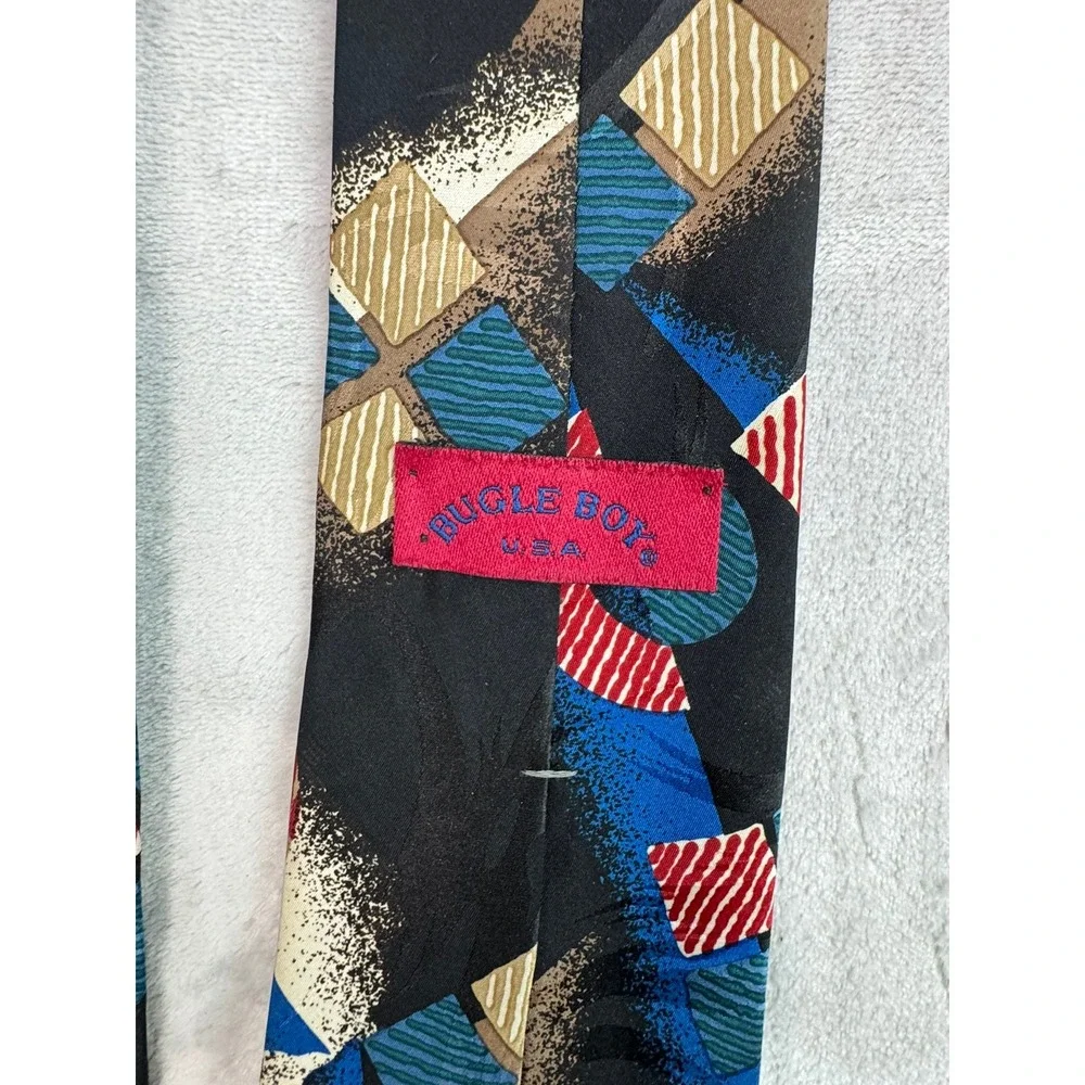 Bugle Boy USA Mens Geometric Pattern Necktie Black Blue‎ Red Tan